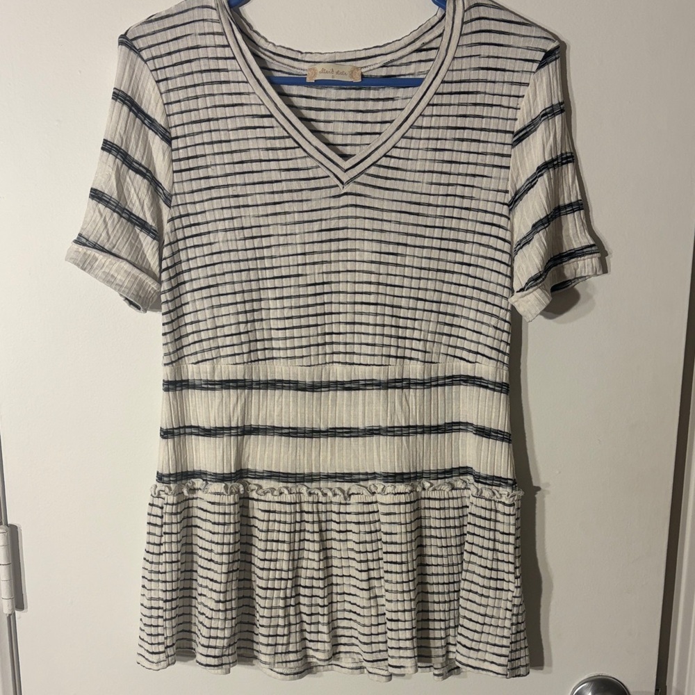 Altar'd State Black and White Striped Peplum Top
